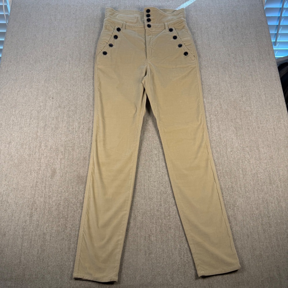 Isabel Marant Corduroy Pants Women 42 Tan Sailor Button High Rise Slim Leg